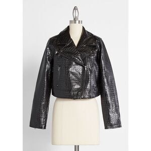 NWT ModCloth Crocodile Rock Moto Black Jacket XL